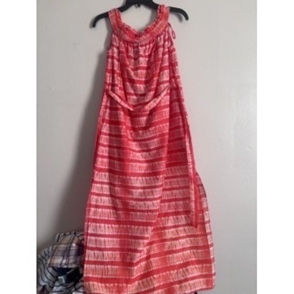 NWT Michael Kors Coral White Maxi Dress Smocked Neck TieBoho Beach Vacation